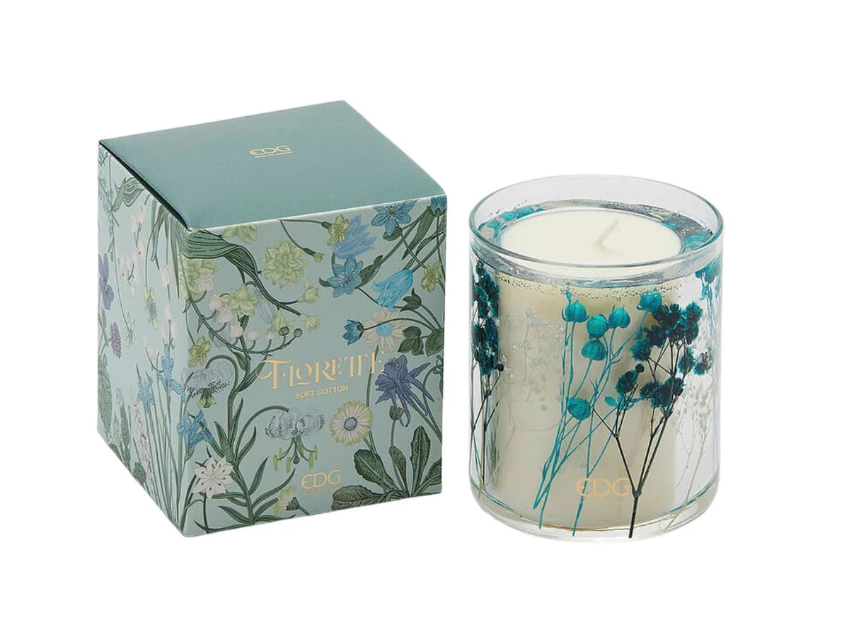 Candela Profumata EDG Florette Collection 170 g Soft Cotton con fiori secchi e confezione regalo