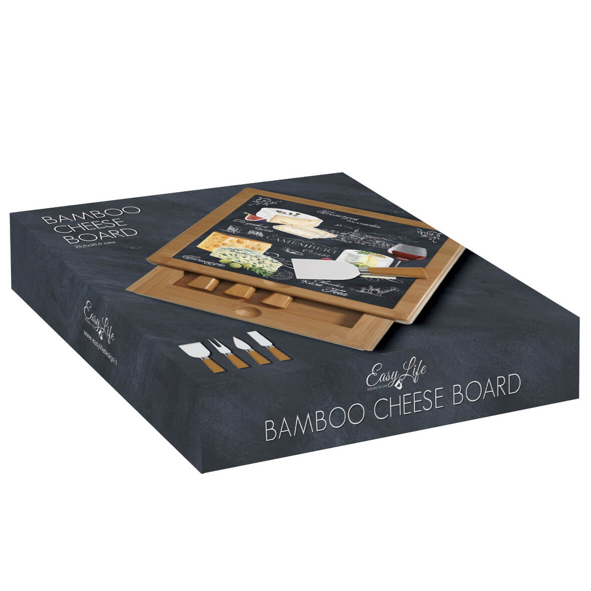 Blanc MariClò Tagliere World Of Cheese Collection in Vetro e Bambù 25,5x25,5 cm.