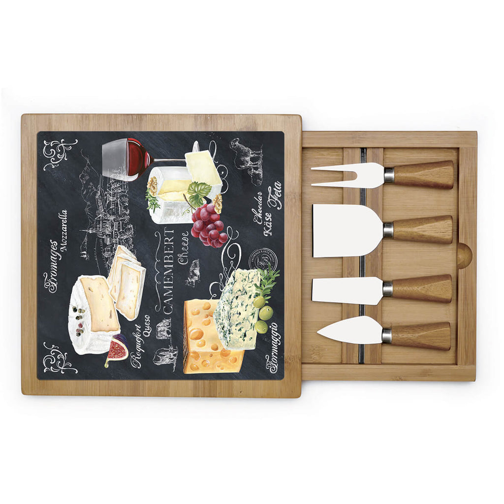 Blanc MariClò Tagliere World Of Cheese Collection in Vetro e Bambù 25,5x25,5 cm.
