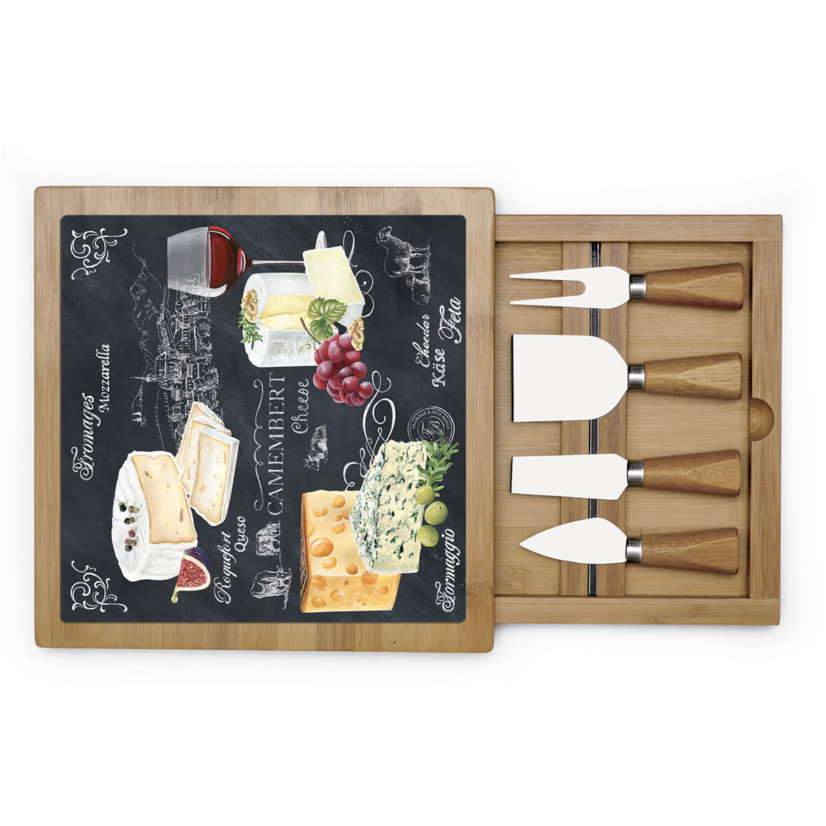 Blanc MariClò Tagliere World Of Cheese Collection in Vetro e Bambù 25,5x25,5 cm.