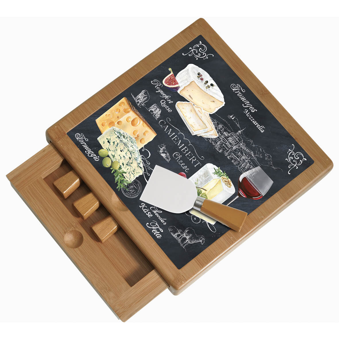 Blanc MariClò Tagliere World Of Cheese Collection in Vetro e Bambù 25,5x25,5 cm.