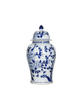 Abhika Potiche in Porcellana con Decoro Floreale Blu Cobalto Chinoiserie 24x46 cm.