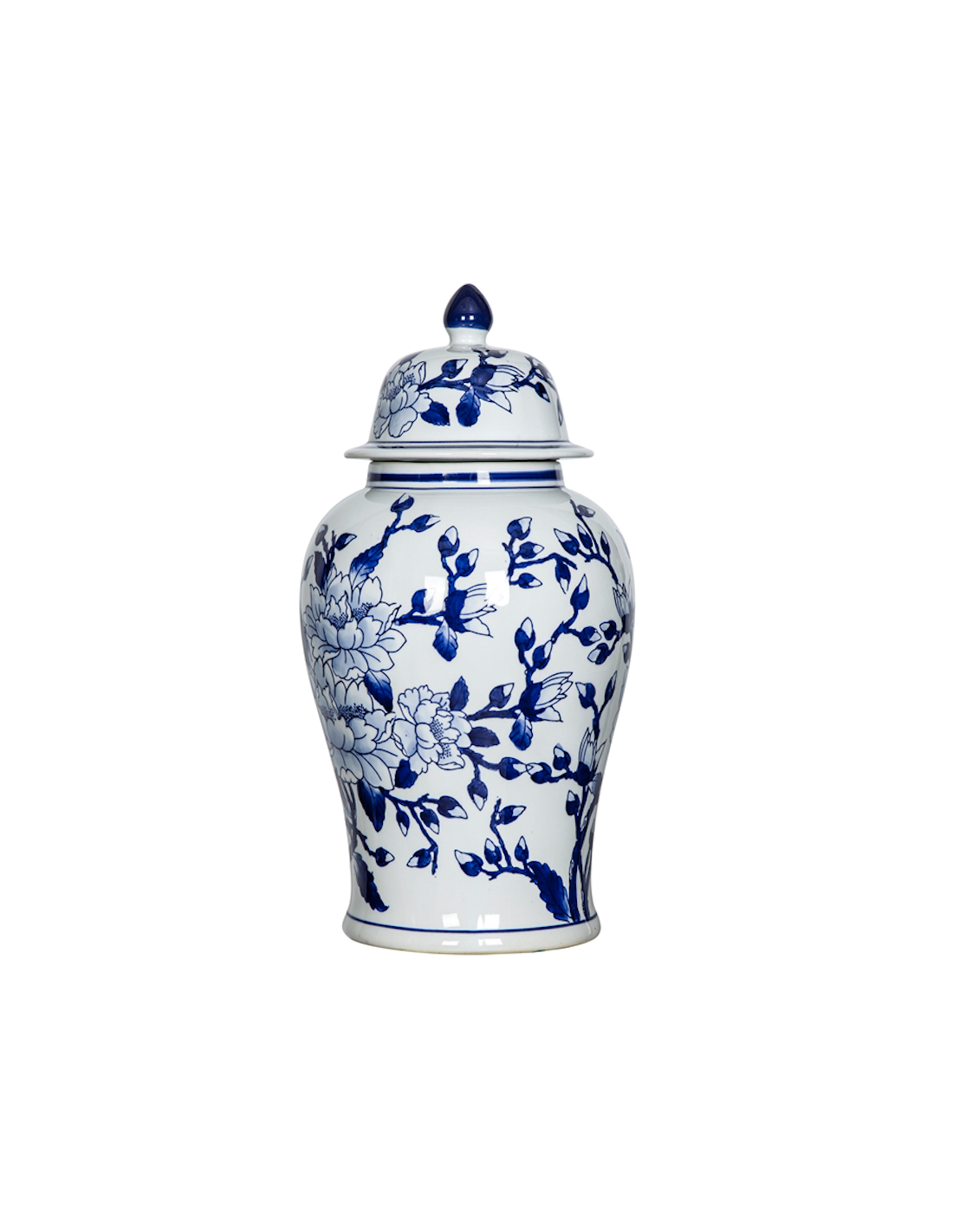 Abhika Potiche in Porcellana con Decoro Floreale Blu Cobalto Chinoiserie 24x46 cm.