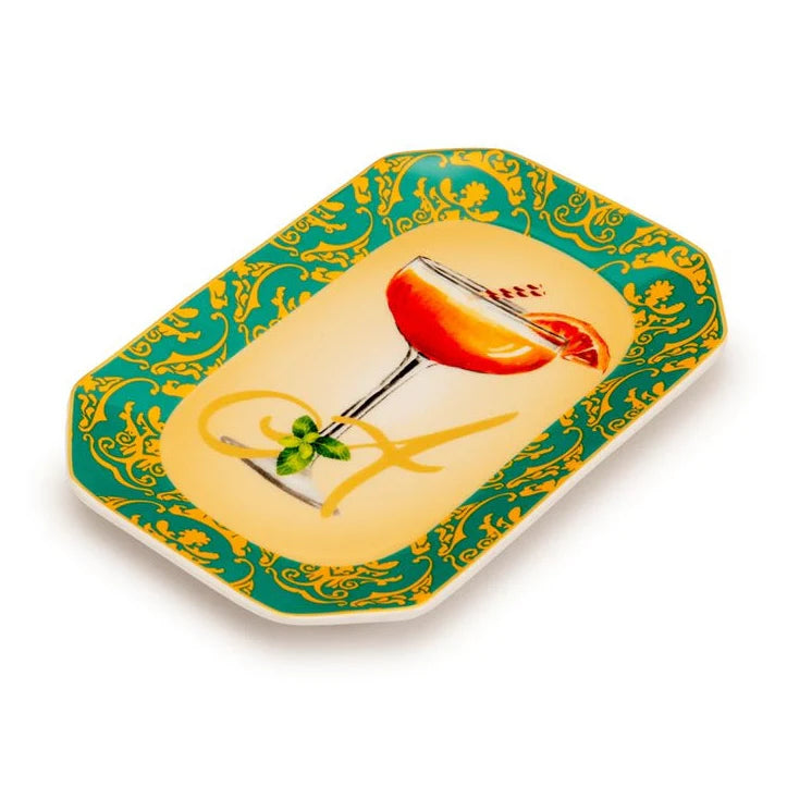 Palais Royal Vassoietto Svuotatasche Porcellana Iniziale A con Ricetta Cocktail Alexander 8x12 cm.