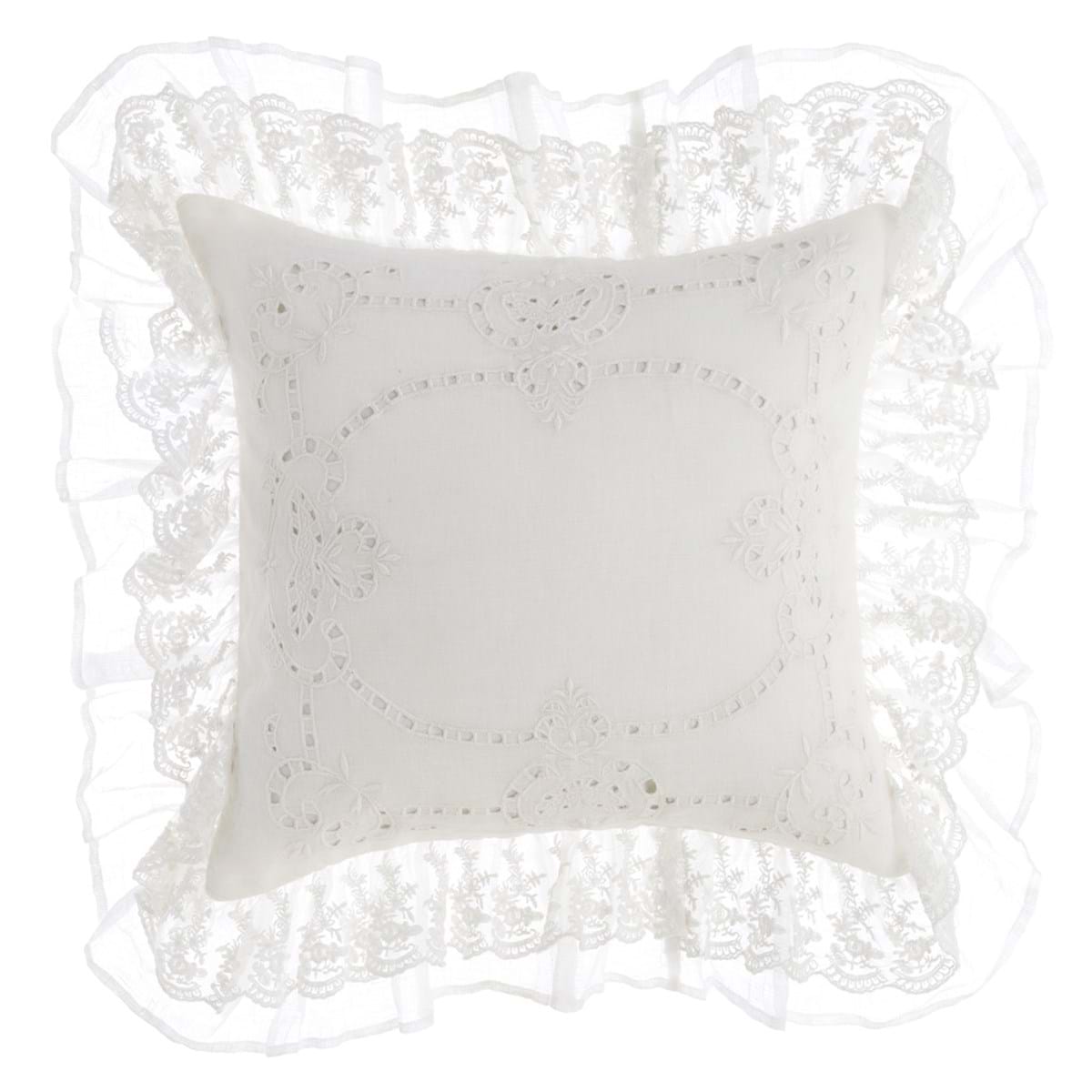 Blanc MariClò Cuscino Ricamato con Gale Dentelle Collection in Lino Bianco 45x45 cm.