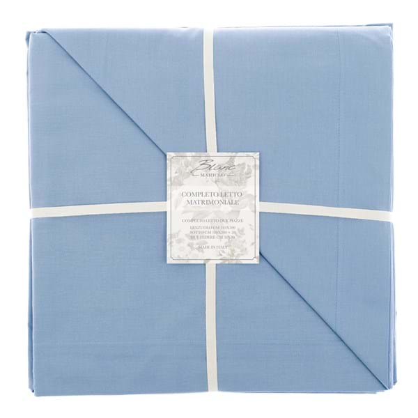 Blanc MariClò Completo Letto 2 Piazze Tuscany Collection in 100% Cotone Azzurro 245x300 cm.