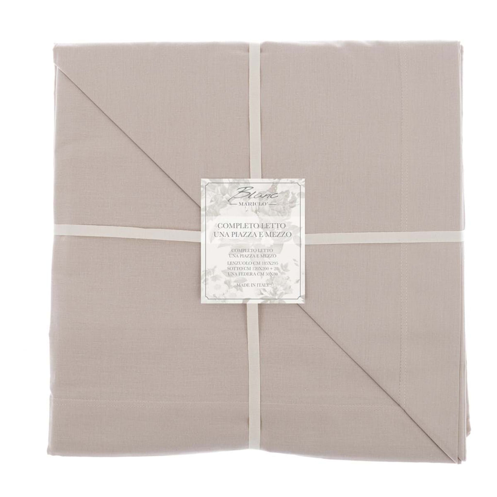 Blanc MariClò Completo Lenzuola 1 Piazza e Mezza Tuscany Collection in 100% Cotone Beige 185x295 cm.