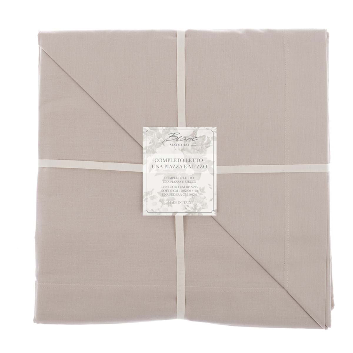 Blanc MariClò Completo Lenzuola 1 Piazza e Mezza Tuscany Collection in 100% Cotone Beige 185x295 cm.