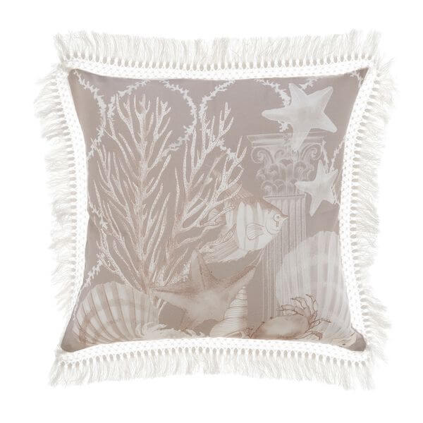 Blanc MariClò Cuscino La Mer Cushion in Cotone con Frange 45x45 cm.