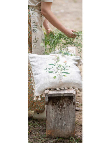Blanc MariClò Cuscino Le Botanique con Stampa e Nappine in Cotone 45x45 cm.