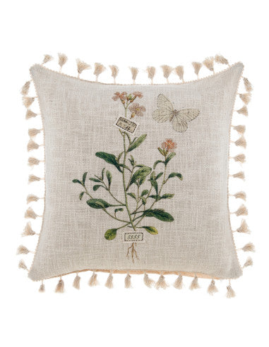 Blanc MariClò Cuscino Le Botanique con Stampa e Nappine in Cotone 45x45 cm.