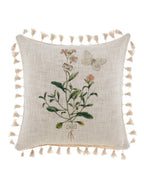 Blanc MariClò Cuscino Le Botanique con Stampa e Nappine in Cotone 45x45 cm.