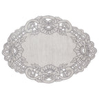 Blanc MariClò Tovaglietta Ovale Ricamata Dentelle Collection Lino e Cotone Grigio 38x50 cm.