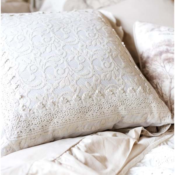Blanc MariClò Cuscino Dentelle con Ricamo in Cotone 45x45 cm.