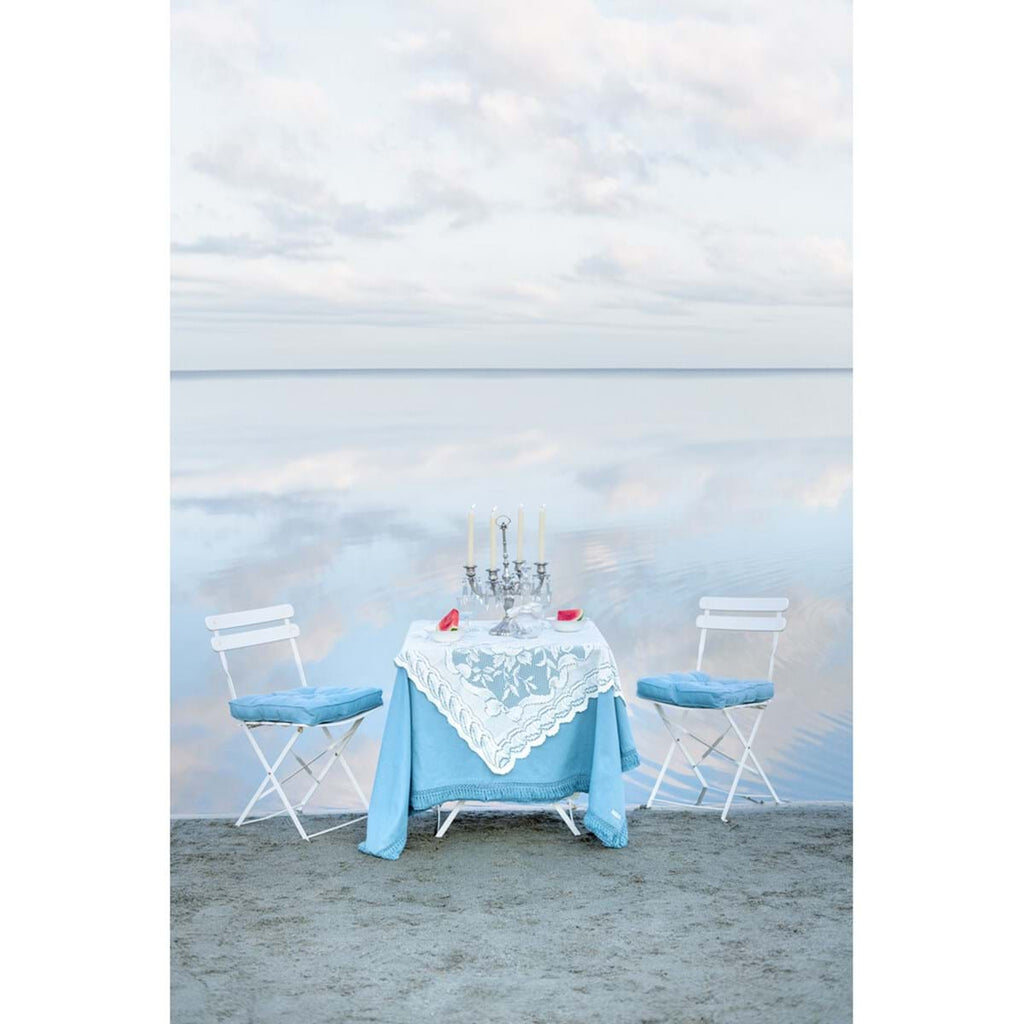 Blanc MariClò Runner Infinity Collection con Frange in Cotone Azzurro Polvere 45x140 cm.