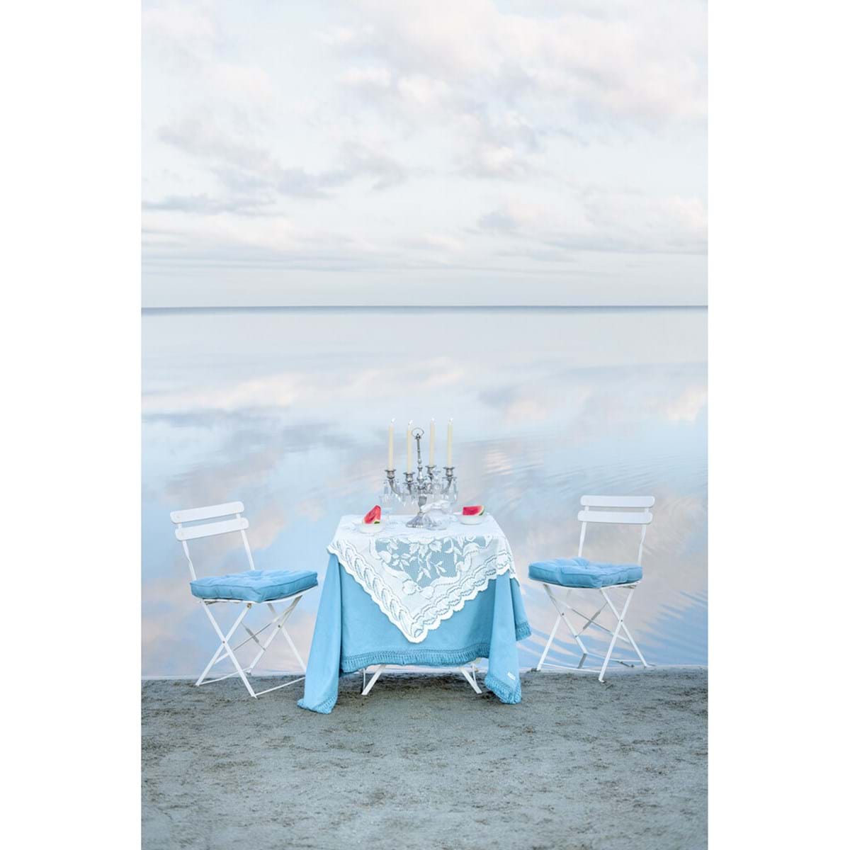 Blanc MariClò Runner Infinity Collection con Frange in Cotone Azzurro Polvere 45x140 cm.