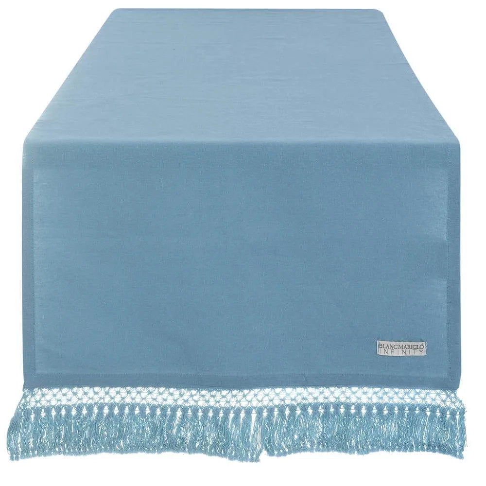 Blanc MariClò Runner Infinity Collection con Frange in Cotone Azzurro Polvere 45x140 cm.