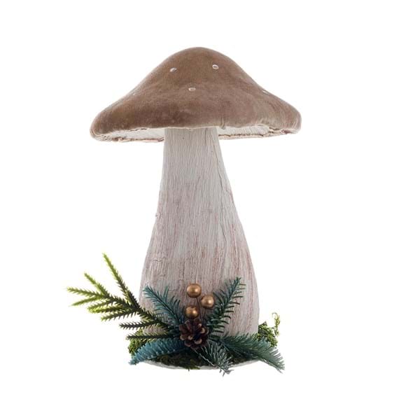 Blanc MariClò Fungo Decorativo Autunno Incantato in Polyfoam e Legno H 25 cm. D 17 cm.