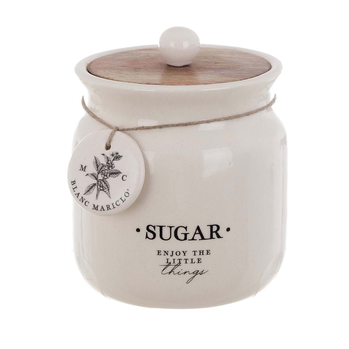 Blanc MariClò Barattolo Sugar La Dispensa Collection in Ceramica con Coperchio in Legno 11,5x15 cm.