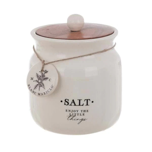 Blanc MariClò Barattolo Salt La Dispensa Collection in Ceramica con Coperchio in Legno 11,5x15 cm.