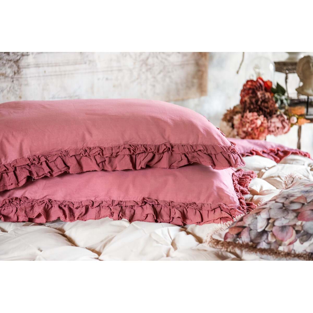 Blanc MariClò Completo Lenzuola Matrimoniale con Gala Vivienne Collection in 100% Cotone Rosa Antico 260x290 cm.