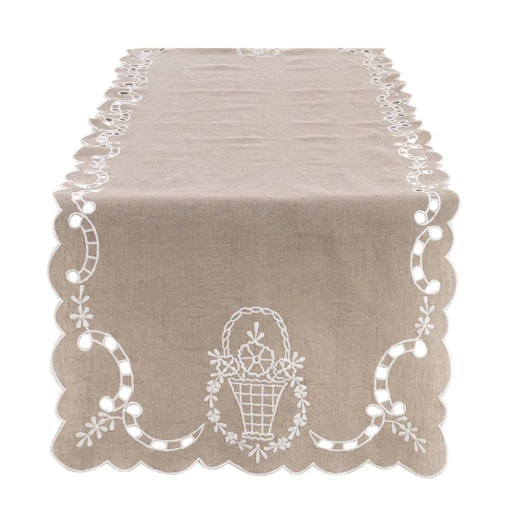 Blanc MariClò Runner Dentelle Collection Ricamato in Lino e Cotone 45x140 cm.