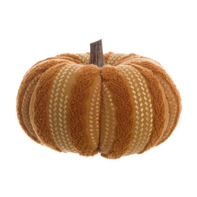Blanc MariClò Zucca Decorativa in Tessuto Ricamato e Bouclé Arancione H. 11 cm. D. 17 cm.