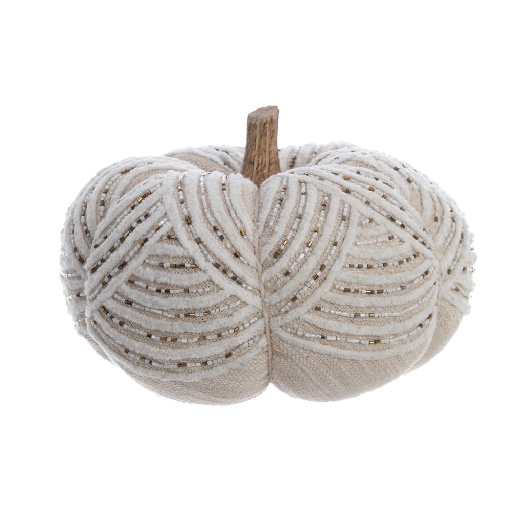 Blanc MariClò Zucca Decorativa Zucche di Sogno in Tessuto Avorio con Perline H. 14 cm. D. 24 cm.