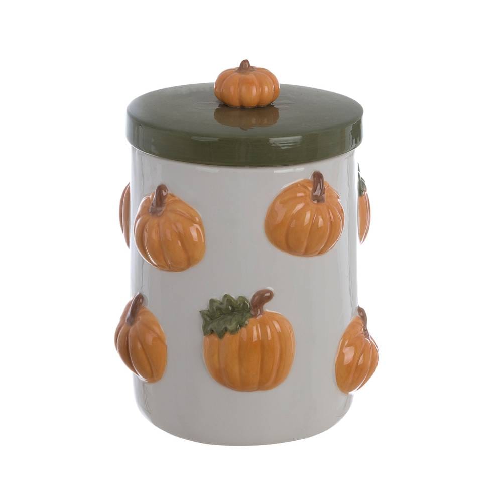 Blanc MariClò Barattolo con Coperchio Zucche Gourmandise d'Automne in Ceramica H. 19 cm. D. 13,40 cm.