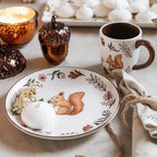 Blanc MariClò Set 2 Piatti Dessert Viridarium Collection in Ceramica Volpe e Scoiattolo D. 21 cm.
