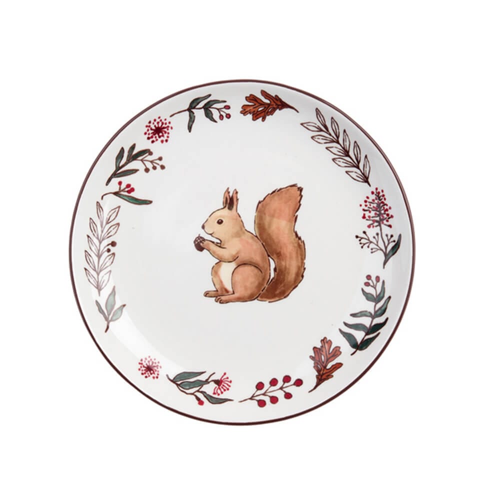 Blanc MariClò Set 2 Piatti Dessert Viridarium Collection in Ceramica Volpe e Scoiattolo D. 21 cm.