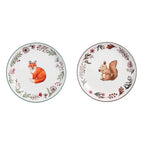 Blanc MariClò Set 2 Piatti Dessert Viridarium Collection in Ceramica Volpe e Scoiattolo D. 21 cm.