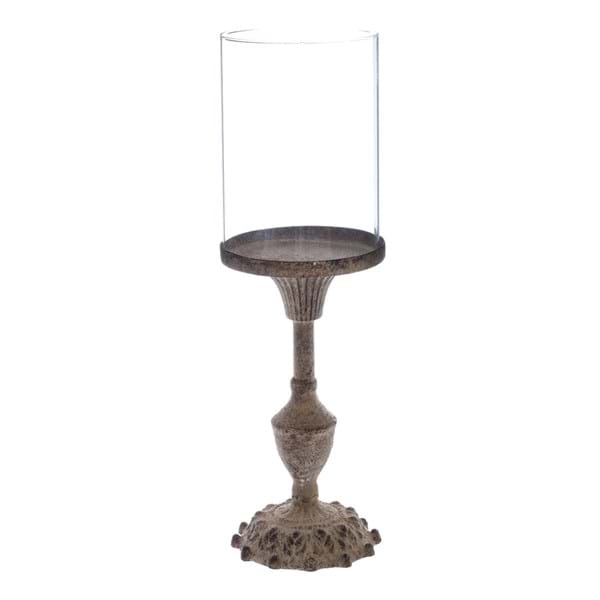Portacandele in Metallo con Cilindro Frangivento in Vetro Memoriae Collection 35 cm.
