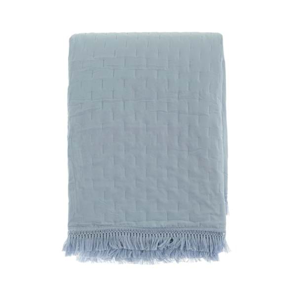Trapunta Matrimoniale con Frange Petali Uniti Collection 260x260 cm. Azzurro Polvere