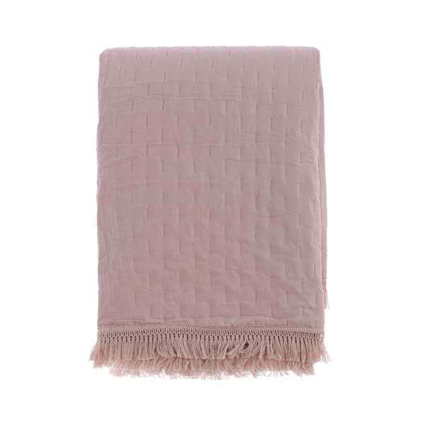 Trapunta Matrimoniale con Frange Petali Uniti Collection 260x260 cm. Rosa Antico