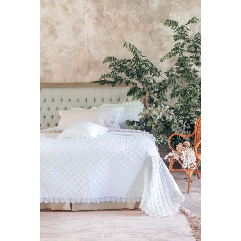 Blanc MariClò Cuscino con Gala in Pizzo Estate di Sangallo Collection in Microfibra Naturale 45x45 cm.