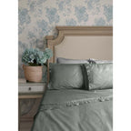 Blanc MariClò Completo Lenzuola 1 Piazza e Mezza con Gala Sogno Collection in 100% Cotone Verde Salvia 200x290 cm.