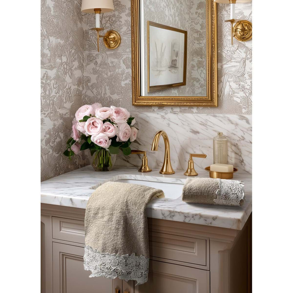 Blanc MariClò Coppia Spugna con Pizzo Merletto Collection in Cotone Beige 40x60+60x110 cm.