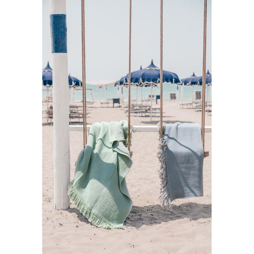 Blanc MariClò Copritutto Vista Mare Collection in Cotone Verde con Frange 130x150 cm.