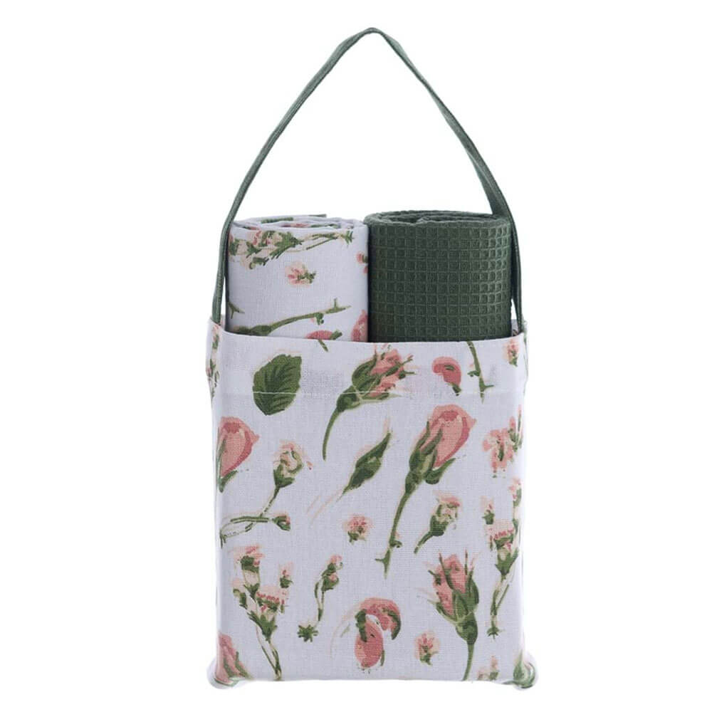 Blanc MariClò Borsa in Cotone Floreale con 2 Canovacci 40x70 cm.