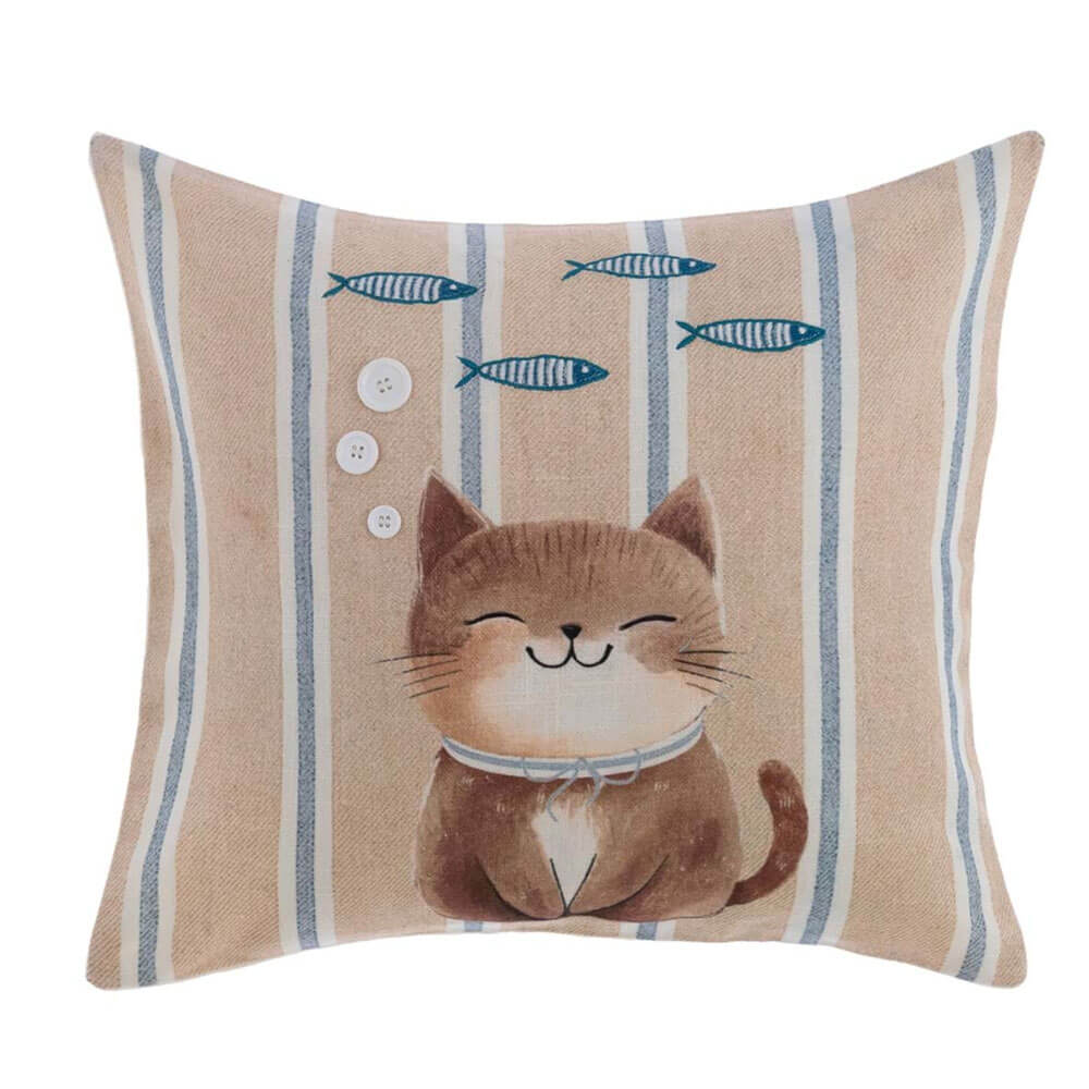 Blanc MariClò Cuscino Lovely Pets Gattino con Pesciolini in Cotone 45x45 cm.