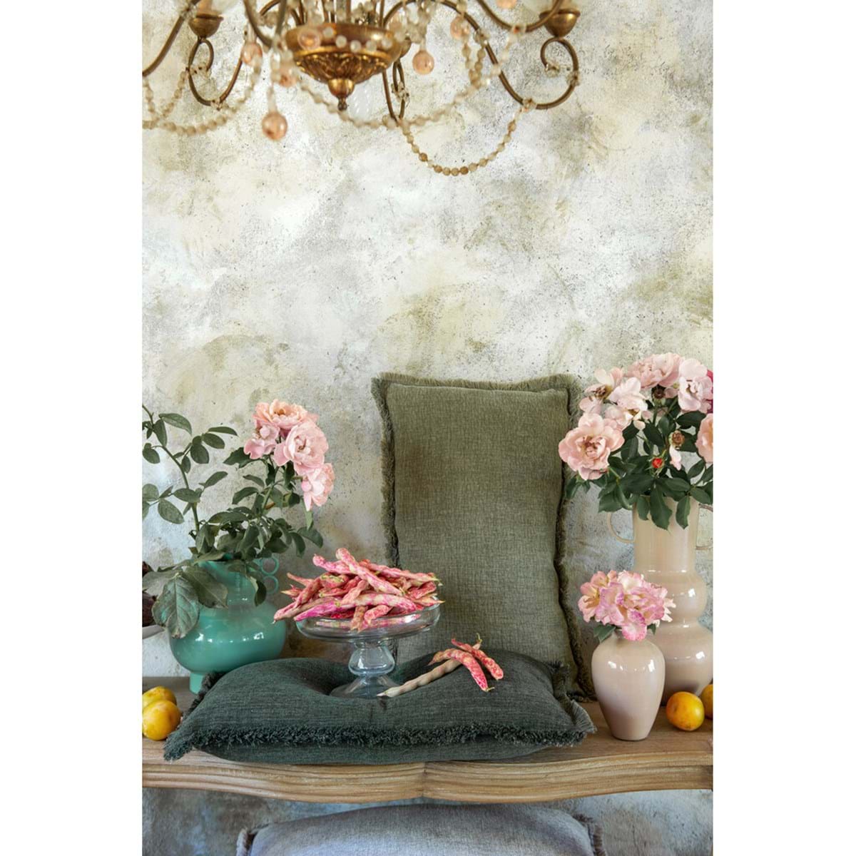 Cuscino con Frange Orangerie Collection 50x50 cm. Verde Salvia