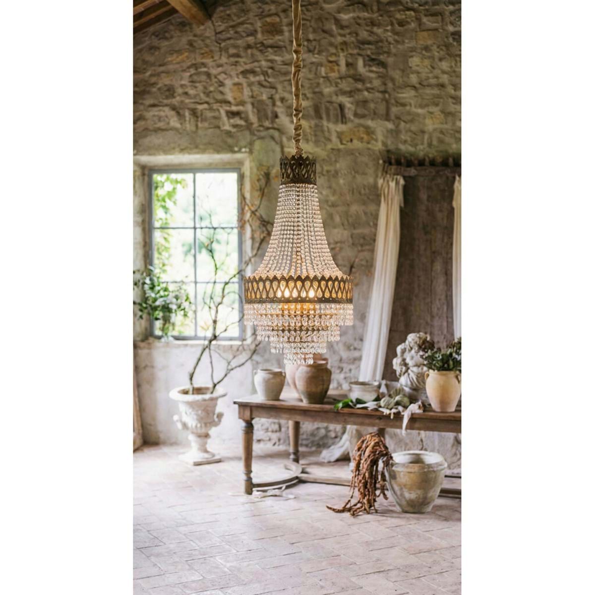 Blanc MariClò Lampadario Serata all'Opera Collection in Metallo e Vetro con Cristalli 6 Luci E14 59x59x115 cm.