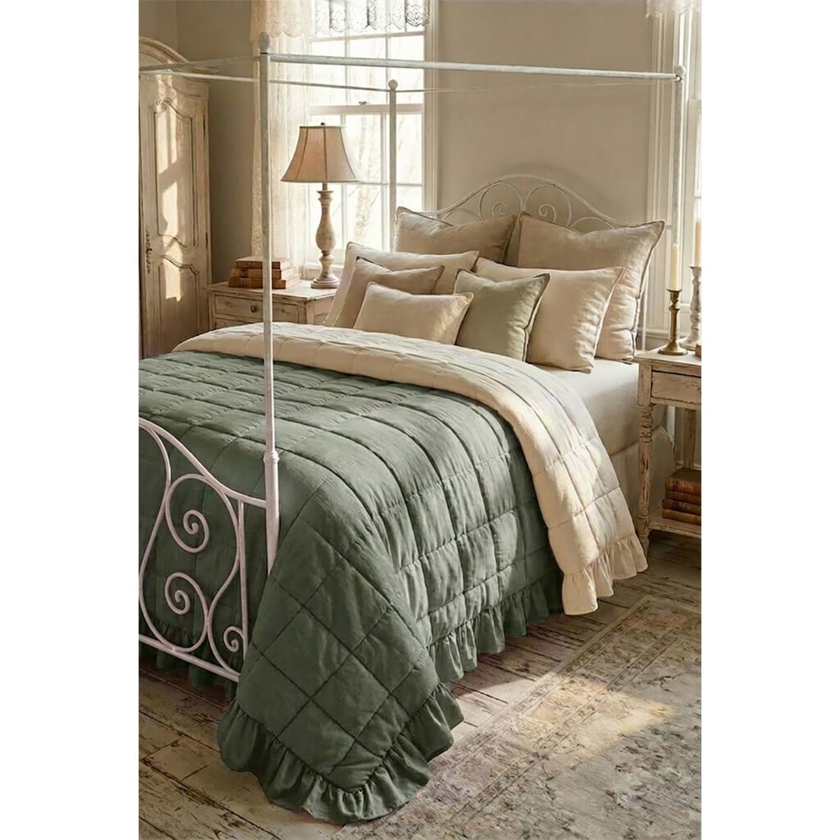 Blanc MariClò Trapunta Bicolore con Gale Gala Prestige Collection in Microfiber Verde 260x260 cm.