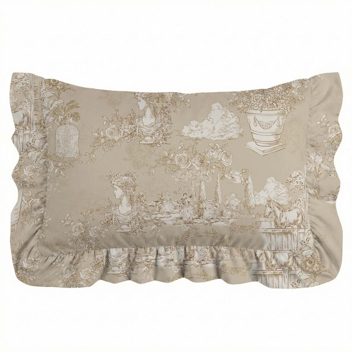 Blanc MariClò Set 2 Copriguanciali con Gale Toile du Borgo Collection in Microfibra Beige 50x80 cm.