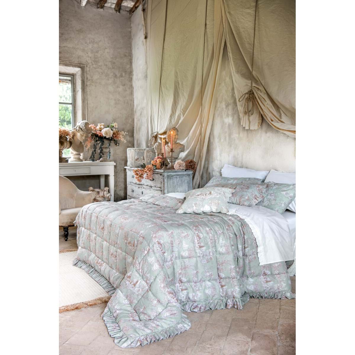 Blanc MariClò Set 2 Copriguanciali con Gale Toile du Borgo Collection in Microfibra Verde Salvia 50x80 cm.