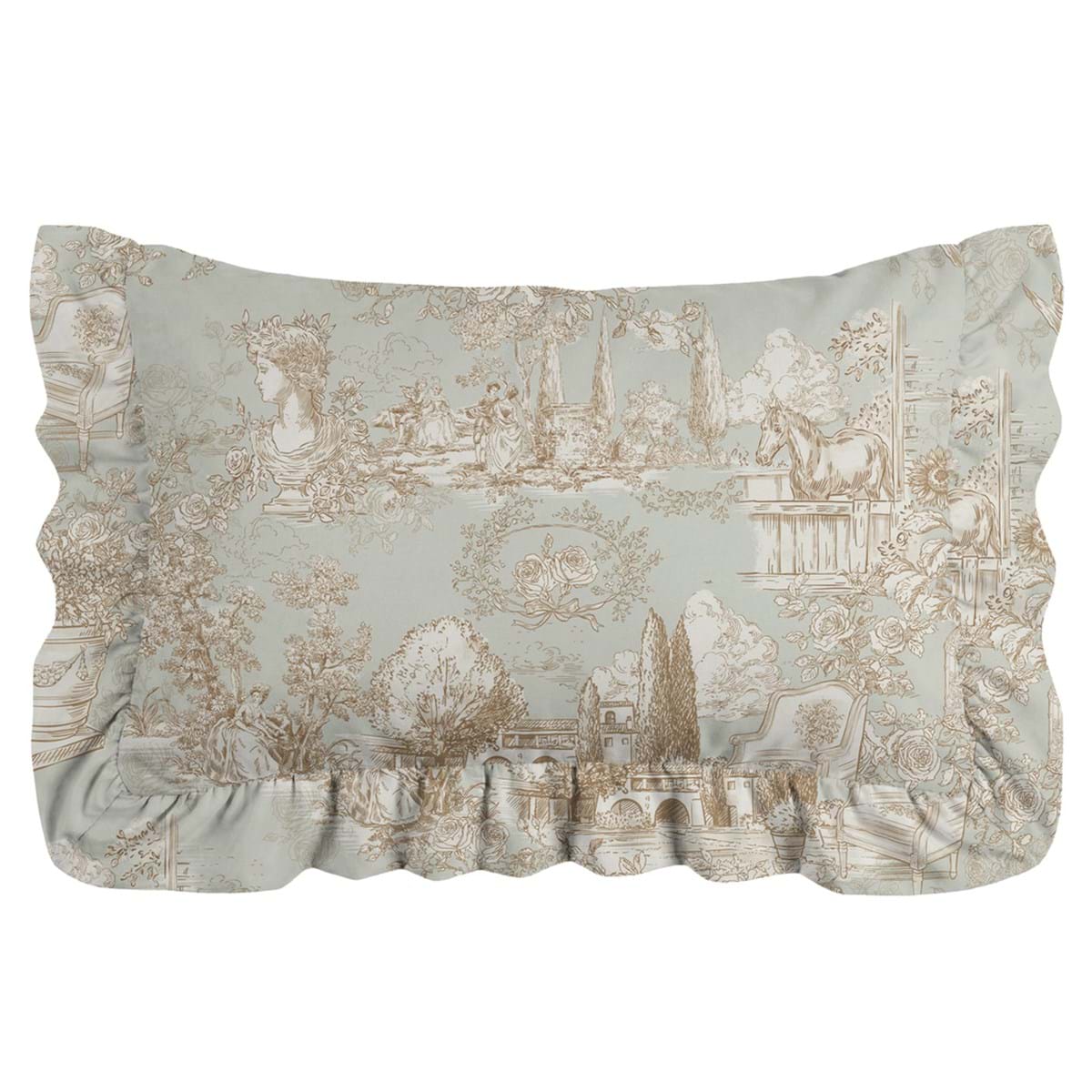 Blanc MariClò Set 2 Copriguanciali con Gale Toile du Borgo Collection in Microfibra Verde Salvia 50x80 cm.