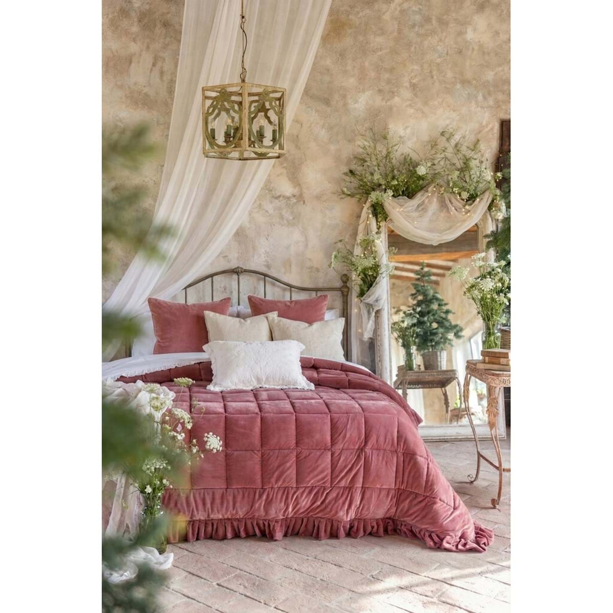 Blanc MariClò Trapunta in Velluto con Gale Diamante Velluto Collection in Microfiber Rosa 260x260 cm.