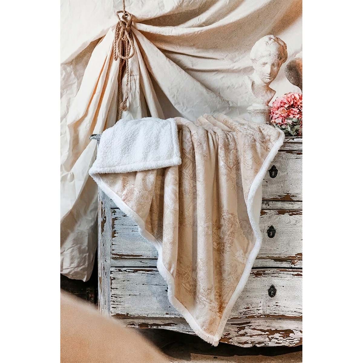 Blanc MariClò Plaid Sherpa Toile du Borgo Collection in Poliestere Beige 140x170 cm.