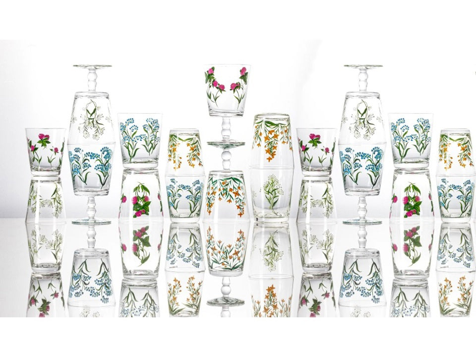 Livellara Milano Set 4 Tumbler Flora Collection in Vetro Dipinto a Mano H10,5 Ø9 cm. 380ml